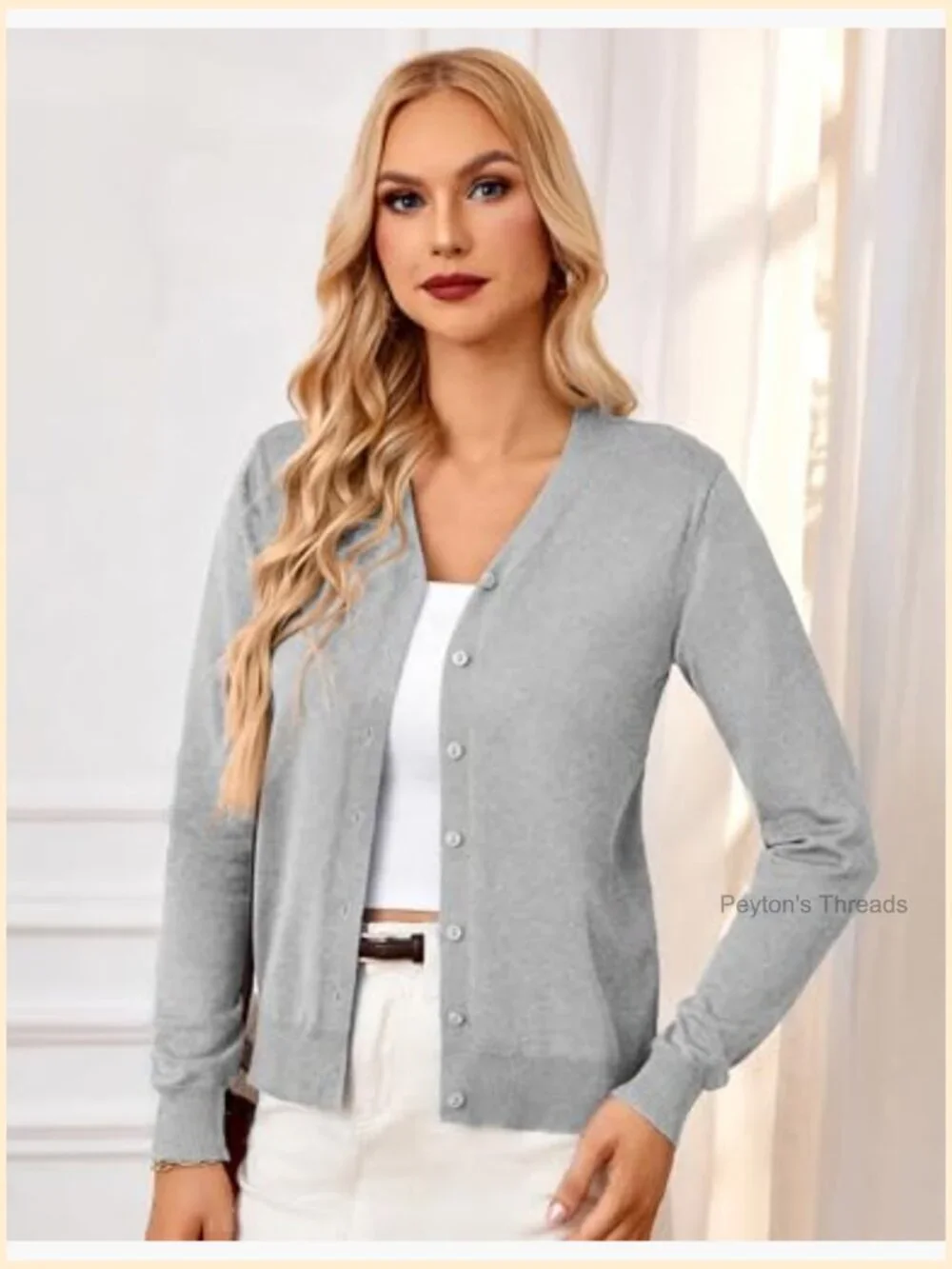 Long Sleeve Button Down V-Neck Sweater Knit Cardigan